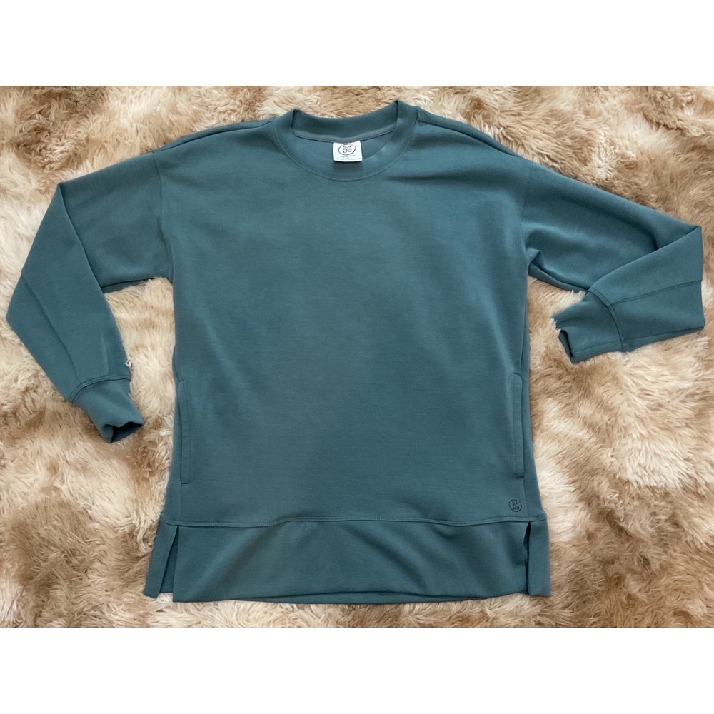 Sage Collective Womens Teal Blue Green Crew Neck Sweatshirt with Pockets XS
